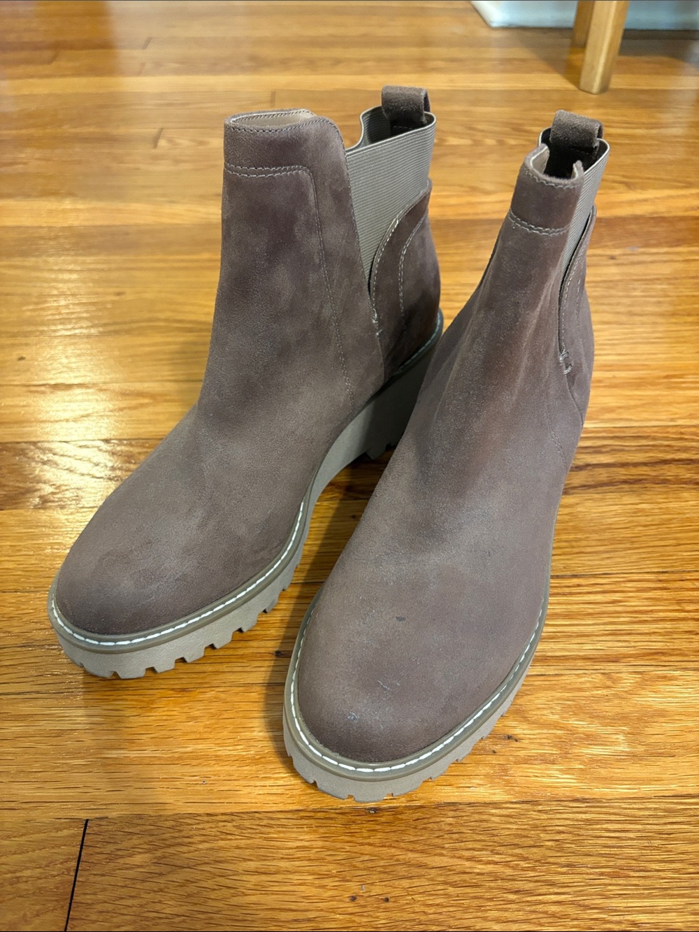 DV by Dolce Vita Taupe Suede Chelsea Lug Booties